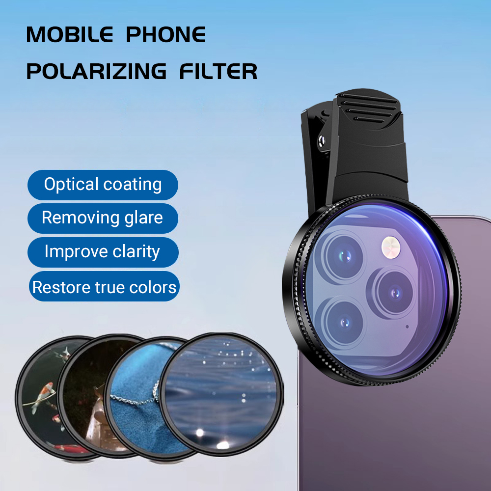 Photography Zooming - เลนส์โทรศัพท์มือถือ 52 มม. พร้อมฟิลเตอร์โพลาไรเซอร์แบบสากลและคลิปหนีบ อุปกรณ์เสริมกล้องแบบวงกลม สำหรับ