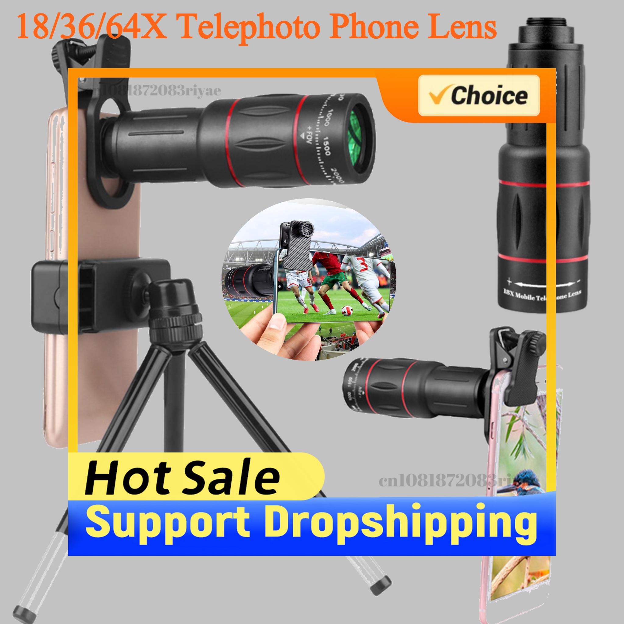 Photography Zooming - 18/36/64X ชุดเลนส์กล้องโทรศัพท์มือถือแบบคลิปออนซูมโทรศัพท์กล้องเลนส์เทเลโฟโต้การถ่ายภาพอาร์ติแฟคท์ เอชดี โมโนคูลาร์สำหรับการล่าสัตว์