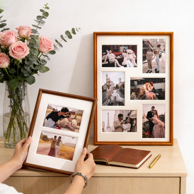 Photography Narrative - กรอบรูปไม้เนื้อแข็งแบบหลายช่องขนาด 6 นิ้ว สำหรับบันทึกการเติบโตของครอบครัว งานแสดงศิลปะการถ่ายภาพ