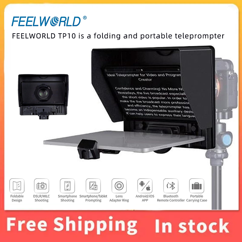 Photography Zooming - FEELWORLD TP10 เทเลพรอมพ์เตอร์แบบพับได้ขนาด 10 นิ้ว รองรับสมาร์ทโฟนและแท็บเล็ตขนาดสูงสุด