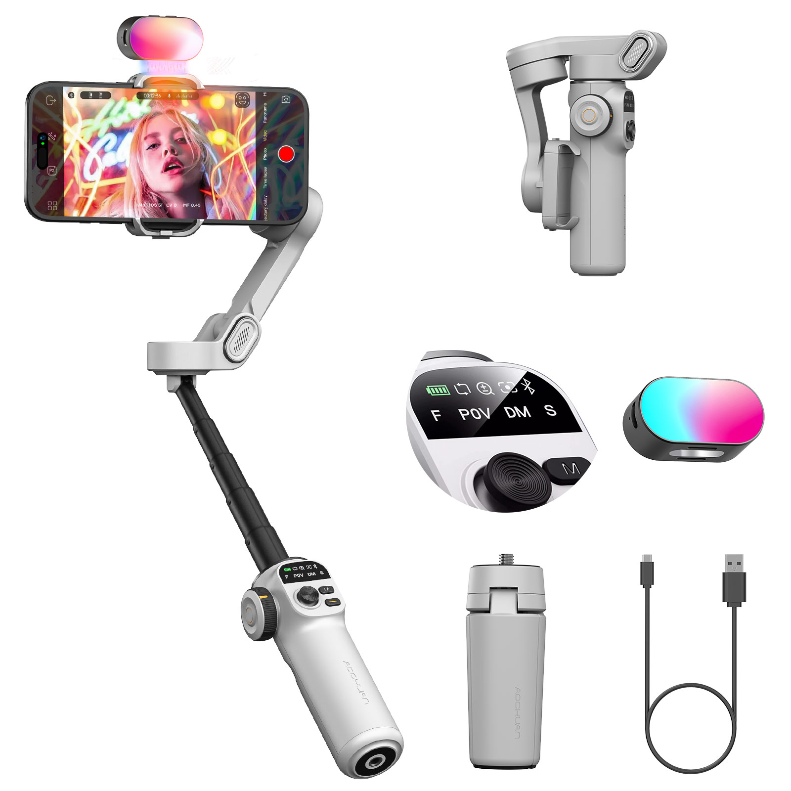Handheld Stabilizer Gimbal - Aochuan สมาร์ท X2 ชุดสีขาว 3 แกนมือถือแกนกันสั่นพร้อมเสาขยายในตัวและ